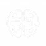 Weißes Symbol eines Gehirns mit Pfeilen nach innen. Icon für ADHS, Konzentration, Aufmerksamkeit und mentale Prozesse.
