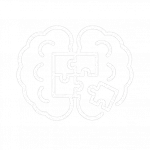 Weißes Gehirn-Symbol mit Puzzleteilen in der Mitte. Icon für Autismus-Spektrum-Störung (ASS), Neurodiversität und kognitive Besonderheiten.